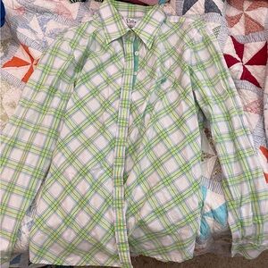 Lilly Pulitzer White Label Long Sleeve Button Up Plaid Blouse Size 12